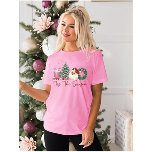 Camiseta Gráfica Navideña Retro Vintage Personalizada al por Mayor, Informal, de Algodón Suave, Manga Corta, con Diseño de Santa Claus, Festiva - Product Image 5