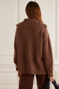 Suéter de Lana Marrón para Mujer, Cuello Alto, Manga Larga, Cierre de Cremallera 1/4, Grueso, Antipilling, Color Sólido, Ropa de Invierno - Product Image 3