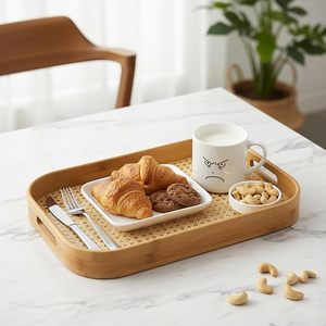 Plateau de service rectangulaire en bambou pour desserts, organisateur de table, cadeaux d'affaires modernes, jetable - Product Image 3