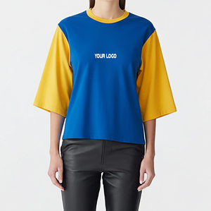 เสื้อยืดแขนสั้นผ้าฝ้าย 100% สไตล์ลำลองสำหรับสาวๆ  ระบายอากาศได้ดี แห้งเร็ว  ตกแต่งด้วยลายปัก  แบบคัลเลอร์บล็อก  รักษ์โลก  ผลิตตามสั่ง - Product Image 4
