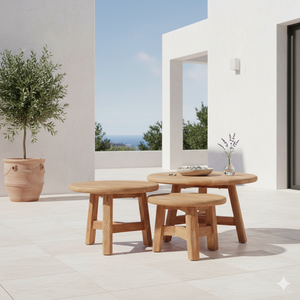 Juego de 3 mesas de centro de madera Kenzo, fabricadas con teca de Indonesia para distribuidores globales de muebles con precios competitivos de exportación - Product Image 3