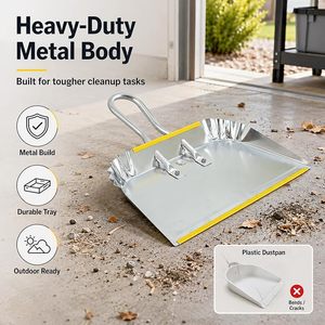 Stainless Steel Heavy Duty Dust <b>Pan</b> with Flagged Bristle <b>Handle</b> Small Modern Cleaning Tool Durable Hand Dustpan for Home Office - Product Image 3