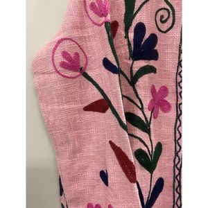Floral Embroidered Knitted Cotton Autumn Winter <b>Jacket</b> Women Mandarin Collar Full Sleeve Open Front Handmade Design - Product Image 3