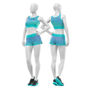 Ensemble de yoga côtelé pour femmes Custom W4G, respirant, soutien-gorge antichoc, short taille haute très élastique, ensemble 2 pièces en tissu nylon et élasthanne - Product Image 6