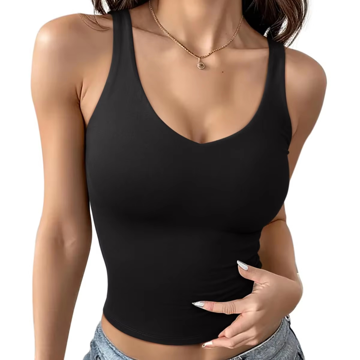 V Neck Women Tank Top Sleeveless Crop Top Ribbed Fashion Double Lined Summer Casual Basic 2026 Trendy Workout Going Out Clothes