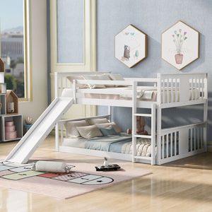 Letto a Castello Bianco Full Over Full con Scala e Scivolo per Bambini (Vecchio SKU LT000208AAK) - Product Image 1