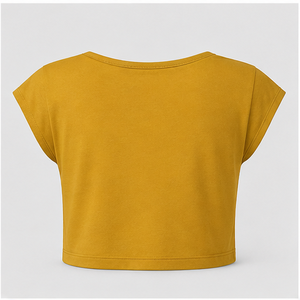 T-shirt court ajusté jaune moutarde à col rond et manches courtes pour femme WTS-0133 - Product Image 2