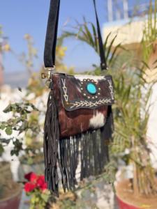 Real Cowhide Leather Fringe Handbag Turquoise Stone Sling <b>Bag</b> Multi Uses Stylish <b>Bags</b> Bohemian <b>Tassel</b> Hot Sale Fringe <b>Bag</b> - Product Image 3