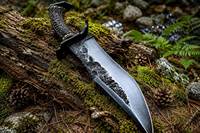 Couteau de chasse à pointe tombante, lame en acier Damas avec manche texturé, couteau de survie pour l'extérieur