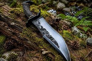 Cuchillo de Caza con Hoja de Acero de Damasco y Mango Texturizado, Cuchillo de Supervivencia para Exteriores - Product Image 4