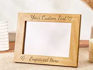 Personalized Wooden Photo <b>Frame</b> Laser Engraved Name <b>Frame</b> <b>Oak</b> Finish Tabletop Wall Mount Wedding Birthday Gift - Product Image 2