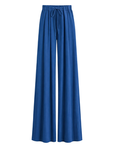 Pantalon large bleu roi pour femme, taille haute, avec cordon de serrage, coupe décontractée, pantalon droit, doux et confortable, tenue décontractée, mode - Product Image 1