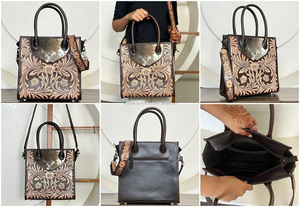 Sacs fourre-tout pour femmes en cuir à poils, motif floral western, haute qualité, avec bandoulière réglable et poignée supérieure, pour le voyage - Product Image 3