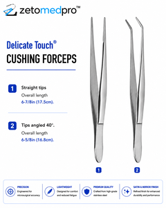 Pinzas Delicate Touch Cushings con Puntas Rectas Longitud Total 6-7/8in 17.5cm o Puntas Anguladas 40 Grados Longitud 16.8cm ZETOMEPRO - Product Image 2