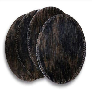 Cowhide Leather Coasters for Drinks with Holder Round Leather Coasters <b>Set</b> of 4 Cups <b>Mugs</b> Mat Pad for Home Kitchen Bar Coasters - Product Image 2