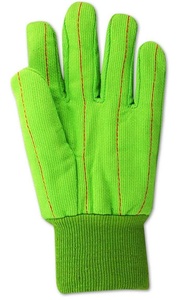 Gants robustes réutilisables en coton cordé vert haute visibilité pour l'industrie, l'entrepôt, l'agriculture et le jardinage, avec double paume cordée - Product Image 1