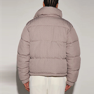 High Quality Canvas Custom Embossed Logo <b>Stand</b> Collar Hooded Waterproof Unisex Bubble Down Puffer Jacket with Front Logo for Men - Product Image 2