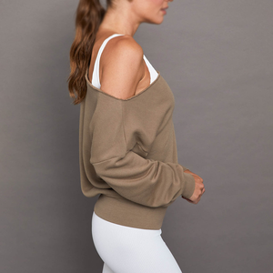 Women's <b>Off</b> <b>Shoulder</b> Long Sleeve Pullover <b>Sweatshirt</b> Relaxed Fit Casual Top Ribbed Cuff Hem Custom Logo Wholesale Apparel - Product Image 3
