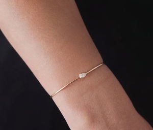 Bijoux en or rose 14 carats VB-82SR, bracelet minimaliste avec diamant solitaire en forme de poire de 6x4 mm, 0,50 carat E VVS, diamant de laboratoire, bijoux fins - Product Image 1