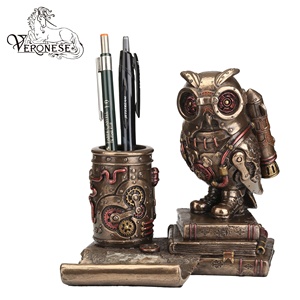 Veronese ที่ตั้งปากกามือถือนกฮูก DESIGN-STEAMPUNK-ของตกแต่งบ้านงานฝีมือทำจากเรซิ่นวาดด้วยมือหรูหรา - Product Image 3