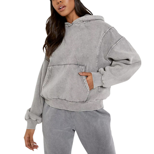 Sudadera con Capucha para Mujer, Lavado Ácido, Venta Directa de Fábrica VIBE CRAFT, Logotipo Bordado Personalizado en la Parte Delantera, Tejido Liso Teñido, Servicio OEM, 100% Algodón - Product Image 1