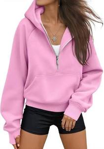 Sudadera con capucha y media cremallera, holgada, de felpa corta, estilo oversize, para adolescentes - Product Image 3
