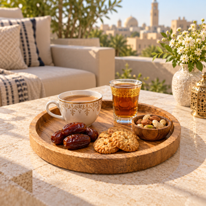 Modern <b>Round</b> for Wood Serving <b>Tray</b> | Natural Platter with Raised Edge for Tea Coffee Fruits Snacks Dining <b>Table</b> Home Decor Use - Product Image 2