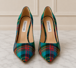 Zapatos de Tacón Alto con Plataforma y Diseño Escocés a Cuadros para Mujer, Zapatos de Tacón Alto con Punta en Pico para Boda, Zapatos de Fiesta de Alta Calidad - Product Image 3