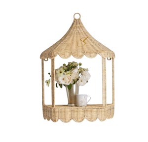 Étagère murale en rotin tressé à la main en forme de château de cirque pour chambre d'enfant, bibliothèque flottante, organisateur de rangement pour jouets - Product Image 1