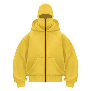 Sweat à capuche cagoule tricoté pour homme, avec logo personnalisé brodé, motif uni, double capuche, fermeture éclair intégrale, grande taille, anti-rétrécissement - Product Image 1