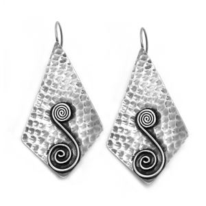 Boucles d'oreilles créoles spirales martelées en argent sterling 925 style bohème SKU7633 - Cadeau idéal pour mariage et fête - Product Image 1