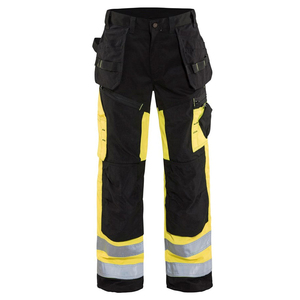 New Men High Visibility <b>Work</b> Trousers Polyester Safety <b>Pants</b> With Reflective Stripes Yellow <b>Black</b> Industrial Workwear - Product Image 1
