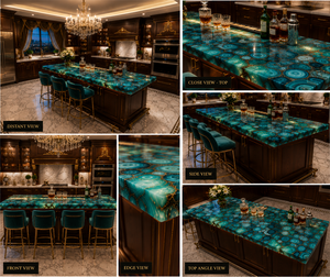 Luxury <b>Kitchen</b> <b>Island</b> with Natural Agate Surface Modern Dining Countertop Elegant Home Interior Statement Piece - Product Image 4