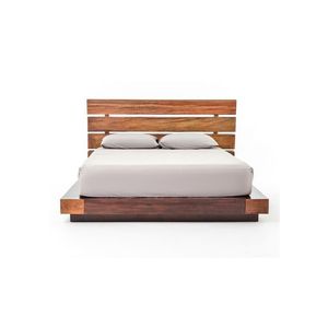 Cadre de lit plateforme en teck massif de qualité supérieure avec tête de lit à lattes - Product Image 2
