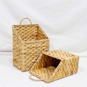 Eco Friendly Water Hyacinth <b>Wall</b> <b>Hanging</b> <b>Storage</b> Basket Set Slanted Open Top - Product Image 4
