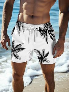 Men's White Palm <b>Tree</b> Print Swim Shorts Quick Dry Polyester Regular Fit Adult - Product Image 2