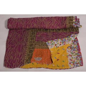 Vintage <b>Indian</b> Kantha Quilt Floral Cotton <b>Throw</b> Handmade Boho Reversible Bedspread Blanket Decor - Product Image 5