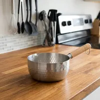 Casserole à lait en acier inoxydable avec poignée en bois |   Pot à faire bouillir le lait |   Casserole à thé et café pour la cuisine |   Compatible induction et gaz