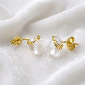 Boucles d'oreilles en cristal de quartz Ratnarachit, plaquées or 18 carats, en laiton, forme géométrique, serties de pierres précieuses, bijoux de fiançailles pour femmes - Product Image 1