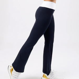 Women's Mid Waist Drawstring Breathable Four-Way Stretch Flared Wide Leg Yoga Pants - Product Image 1