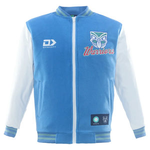 Veste universitaire bleue pour homme Dynasty avec logo brodé Warriors, col rabattable, fermeture éclair sur le devant, style décontracté - Product Image 1