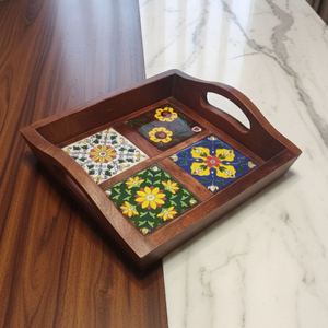 Bandeja de Servir de Madera Impresa con Asas, Bandeja Decorativa Cuadrada para Desayuno, Café, Bocadillos, Decoración de Mesa - Product Image 1