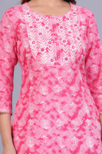 Women Pink Printed Straight <b>Kurti</b> Ethnic Casual Wear <b>Kurti</b>, Embroidery Work <b>Kurti</b> , Trendy <b>Kurti</b> , New Kurta - Product Image 6