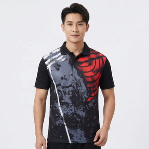 Chemise à manches courtes pour homme, imprimée numériquement, séchage rapide, en polyester tricoté, coupe classique, rouge, noir, gris, unie, anti-plis, unisexe - Product Image 5