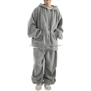 Ensemble sweat à capuche zippé brodé en polaire personnalisé surdimensionné confortable joggers costumes vêtements de rue coton laine sweats à capuche survêtement survêtement - Product Image 1