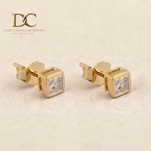 New Minimal 9K Solid Yellow Gold IGI Certified Lab Grown <b>Diamond</b> Stud <b>Earring</b> <b>Square</b> Brilliant Cut Women Jewelry Wedding Party - Product Image 3