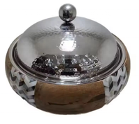 EXOTIC INDIAN ART EIA-CS02 Chauffe-plat de luxe pliable moderne en acier inoxydable fait main avec support en bois pour la conservation de la fraîcheur