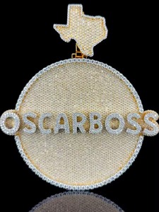 Colgante Oscarboss con Mapa de Texas, Chapado en Oro de 18K, con Moissanita, Joyería de Lujo con Temática Hip Hop, Colgante Circular Personalizado con Letra - Product Image 2