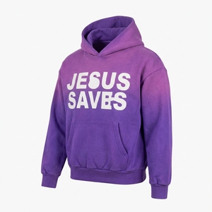 Sudadera con Capucha Oversize para Hombre, Estilo Vintage, con Degradado de Color, Lavado Ácido, Bordado 3D, Hombros Caídos, Estampado Serigrafiado, Tejido Pesado - Product Image 1