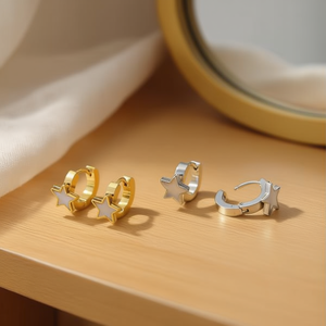 Orecchini a cerchio Ziho Fashion con design a stella in oro e argento Acero 6mm - Product Image 3